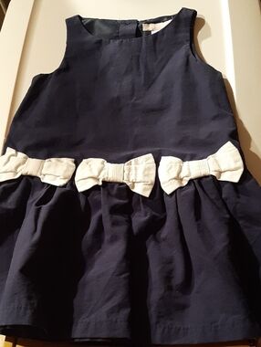 Janie And Jack Navy Sleeveless Dress with White Bow Trim